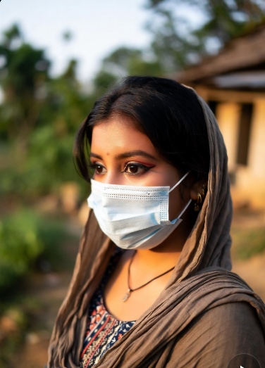 গ্রামের মেয়েদের পিক মাস্ক পরা
