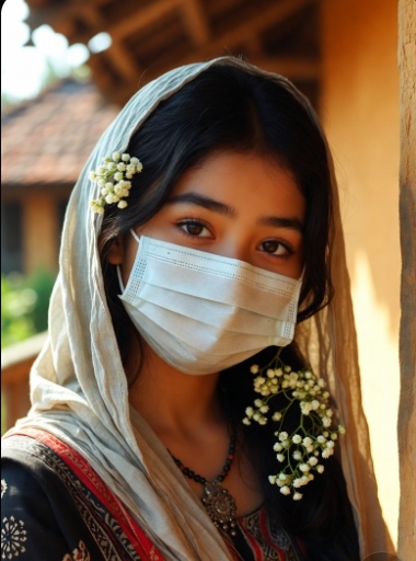 গ্রামের মেয়েদের পিক মাস্ক পরা